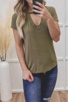 Army Green Hollow Out Short Sleeve Top
