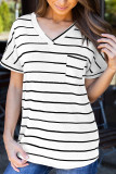 White Striped V-Neck Short Sleeve Top