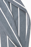 Blue Striped V-Neck Short Sleeve Top