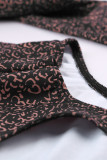 Black Turtleneck Long Sleeves Leopard Bodysuit