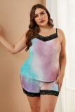 Multicolor Plus Size Pajamas Set with Lace Trim