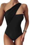 Black One-shoulder One-piece Swimwear