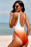Sky Blue Ombre Drawstring Ruched Sides Backless Monokini