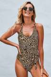 Leopard Scoop Neck High Cut One-piece Swimsuit with Sash
