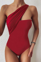 Red One-shoulder One-piece Swimwear