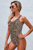Leopard Scoop Neck High Cut One-piece Swimsuit with Sash