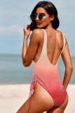 Pink Ombre Drawstring Ruched Sides Backless Monokini