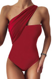 Red One-shoulder One-piece Swimwear