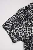 Black Leopard Printed O-Neck Short Sleeve Dress