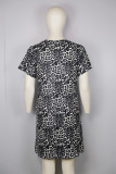 Black Leopard Printed O-Neck Short Sleeve Dress
