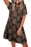 Leopard Printed O-Neck Short Sleeve Dress