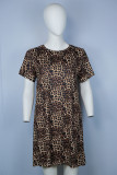 Leopard Printed O-Neck Short Sleeve Dress