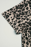 Apricot Leopard Printed O-Neck Short Sleeve Dress