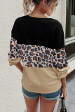 Leopard Contrast V-neck Long Sleeve Top