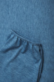 Blue V-Neck Long Sleeve Top