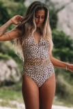 Leopard Print Halter Neck Backless One-piece Swimwear