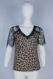 Leopard V Neck Lace Sleeve Top