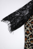 Leopard V Neck Lace Sleeve Top