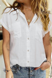 White Linen Button Short Sleeves Shirt