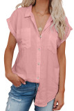 Pink Linen Button Short Sleeves Shirt