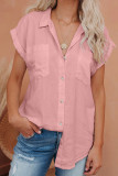 Pink Linen Button Short Sleeves Shirt