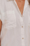 White Linen Button Short Sleeves Shirt