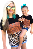 Brown Print Leopard Colorblock Girls' T-shirt