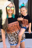 Brown Print Leopard Colorblock Girls' T-shirt