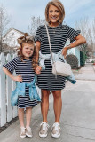 Family Matching Girls' Striped T-shirt Mini Dress with Ruffled Sleeves