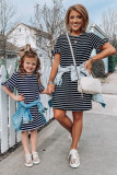 Family Matching Girls' Striped T-shirt Mini Dress with Ruffled Sleeves
