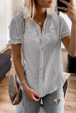 Gray Buttoned Short Sleeves Shirt with Ruffles
