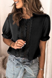 Black Lace Crochet Frilled Short Sleeve Top