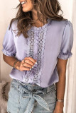 Violet Lace Crochet Frilled Short Sleeve Top