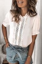 White Lace Crochet Frilled Short Sleeve Top