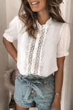 White Lace Crochet Frilled Short Sleeve Top