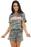 Jungle Green Camo Sequin Short Sleeve and Shorts Lounge Set