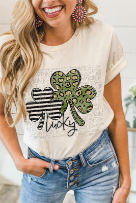 Clover and Lucky Print Graphic Tees for Women UNISHE Wholesale Short Sleeve T shirts Top