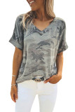 Camouflage V-Neck Short Sleeve T-shirt
