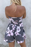 Gray Bandeau Floral Print Romper with Pockets