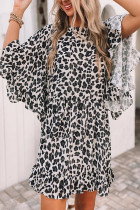 Leopard Print Crewneck Flare Sleeve Mini Dress
