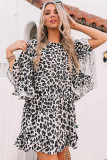 Leopard Print Crewneck Flare Sleeve Mini Dress