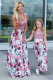 Pink Mom and Daughter Matching Sleeveless Floral Print Kid's Maxi Dress