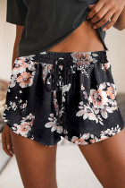Black Drawstring Waist Floral Shorts