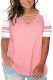 Pink Crisscross V Neck Raglan Sleeve Plus Size Tee