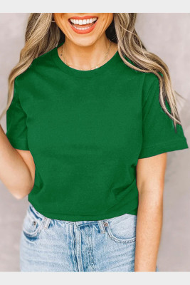 Green Solid Color Crew Neck Short Sleeve Tee
