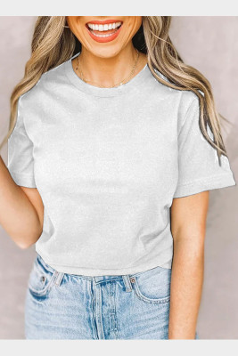 White Solid Color Crew Neck Short Sleeve Tee
