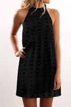 Black Pompom Mock Neck Sleeveless Shift Mini Dress