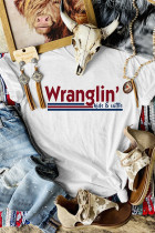 Wranglin' Kids&Cattle Print Graphic Tees for Women UNISHE Wholesale Short Sleeve T shirts Top