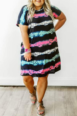 Tie-dye Stripes Plus Size T-shirt Dress