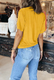 Yellow Simple V-neck Short Sleeve Top